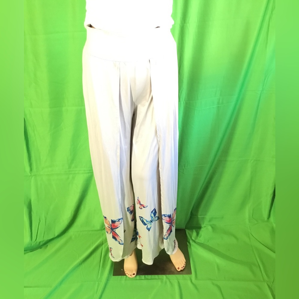 Slit Butterfly Print Wide Leg Pants NWOT